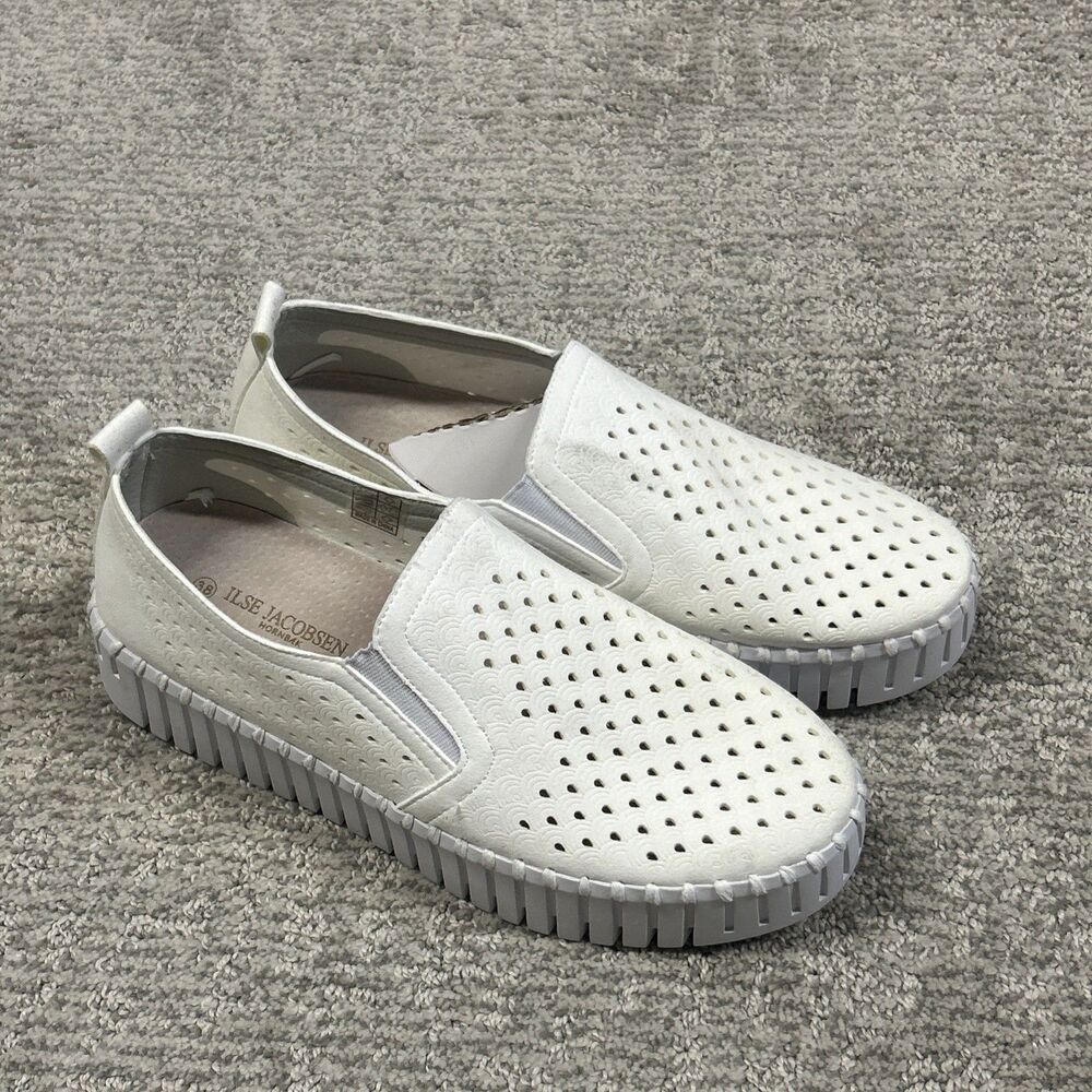 Ilse Jacobsen White Perforated Slip-On Loafers